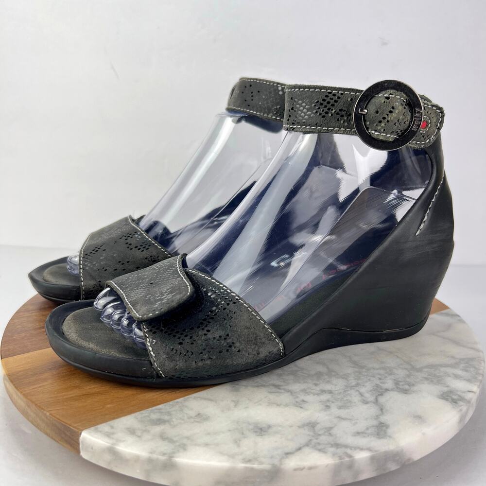WOLKY KA Sandals Wedge w/ Ankle Strap 37/6 Leather Upper Comfort Walking